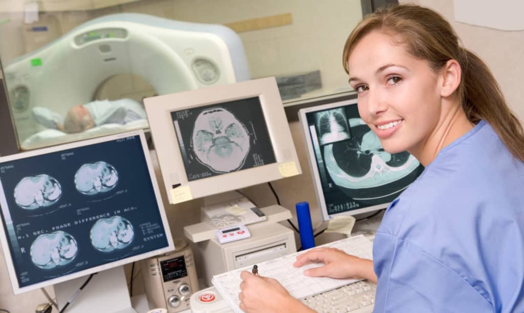 ct or cat scan imaging - radiologist and patient