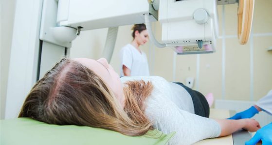 woman prepared for radiology exam